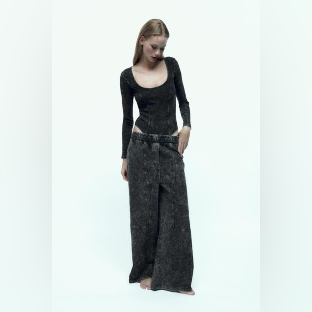 Zara Black Wash Long Sleeve Bodysuit